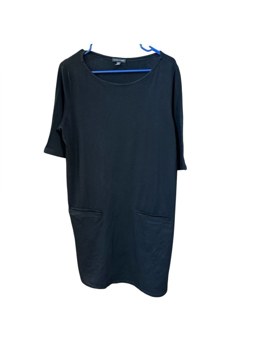 Eileen Fisher Black Tencel Knit Short Sleeve Dress with Pockets Size Medium